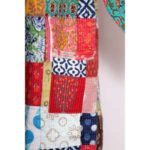 Free Edge Indigo Kantha Hand Woven Quilted Pocket Kimono <b>Jacket</b> Drop Shoulder Festive Wear Fabric Indian Exporter Manufacturer - Product Image 2