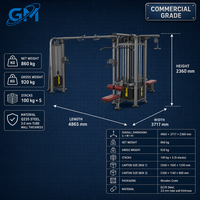 Sistema de entrenamiento de cuerpo completo comercial de 5 estaciones: Máquina de cable tipo jungla, Pulldown de espalda, Remo sentado, con pila de pesas de 5x100kg