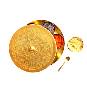 Boîte à épices indienne en fer Masala Dabba avec 7 contenants et cuillère Boîte à épices avec contenants individuels - Product Image 1