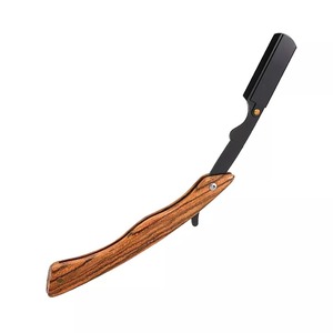 Rasoir de Barbier Professionnel à Manche Haut en Bois, Lame Droite Jetable en Acier Inoxydable, Remplaçable, Type Shavette - Product Image 4
