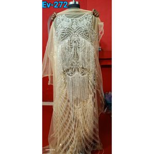 Designer Luxury Ethnic Wedding Dress <b>Fabric</b> with Beaded Embroidery on <b>Net</b> Front and Back Work for Party or Engagement - Product Image 4