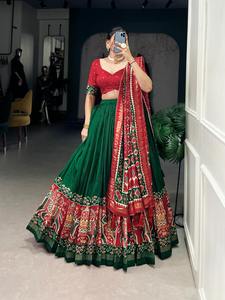 Dernier Tussar Soie Indien Traditionnel lehenga choli Nouveau Designer Dernier Designer Bandhej Et Patola Imprimé Avec Feuille Travail adulte - Product Image 3