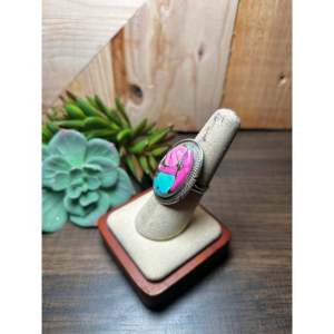 Dane Skeets <b>Boho</b> Cotton Candy Dahlia Sterling <b>Silver</b> <b>Ring</b> Size 7 Natural Stone Bezel Set Oval Cut Fine Jewelry for Everyday Wear - Product Image 3