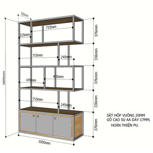KTB68068 Standing Type Decorative Shelf with Drawers Rubber Wood and Iron Frame 100x35x180(cm) for Living Room - Product Image 3