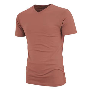 T-shirts pour hommes en gros, col en V, 100% coton, couleur unie, vêtements décontractés, manches courtes, de haute qualité, respirant, écologique - Product Image 4