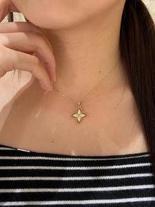 Collar con Colgante de Trébol de Cuatro Hojas en Oro de 14K con Diamante Cultivado en Laboratorio para Mujer, Joyería Fina, Regalo de San Valentín, Cadena con Colgante - Product Image 4