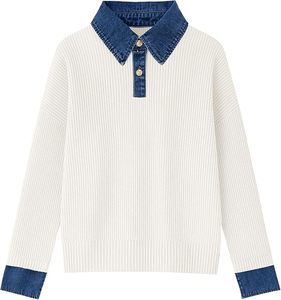 Logotipo personalizado estilo Y2K con puño de tela vaquera y pantalones de cuello con cuello redondo cintura elástica manga larga y lavado de Enzimas-prenda teñida - Product Image 3