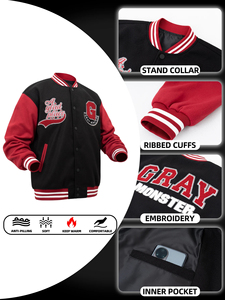 เสื้อแจ็กเก็ตเบสบอลผ้ากำมะหยี่ปักลายสำหรับผู้ชายทรงหลวมใส่สบายออกแบบได้ตามต้องการ - Product Image 6