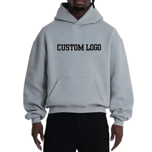Pull à capuche coupe-vent en coton éponge oversize pour hommes avec poche avant Logo personnalisé imprimé Street Fashion Sweats à capuche coupe ample pour hommes - Product Image 5