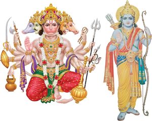 Panchmukhi Lord Hanuman Ji y Ram Ji Arte moderno Autoadhesivo Adhesivo para pared Multicolor. - Product Image 6