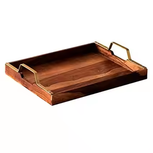 Grand plateau de service en bois avec poignées Plateau de service en bois forme carrée Offre Spéciale Produit par décor impex - Product Image 2
