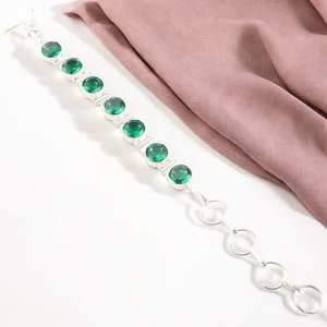 Pulsera de Plata de Ley con Circonita Verde, Diseño de Tenis, Engaste de Bisel, Gema Hecha a Mano, Joyería de Lujo para Mujer, Regalo - Product Image 3