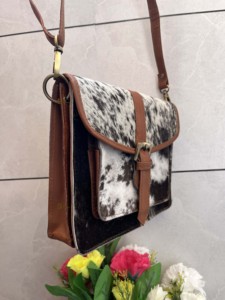 Bolso de mano con manta de cuero de vaca auténtica para mujer, elegante bolso informal con cierre de cremallera, impermeable, ligero - Product Image 2