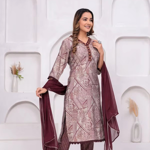 Magnifique pantalon Kurta ethnique en rayonne Ensemble Dupatta Tunique de mariage Bollywood Kurti avec logo à la taille naturelle au dos - Product Image 1