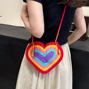 Bolso de Algodón Tejido a Crochet con Degradado de Colores en Forma de Corazón, Fresco y Dulce, de un Solo Hombro, Cruzado, Hecho a Mano, con Cierre Abierto, a la Moda para Mujer - Product Image 1