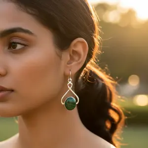 Pendientes Elegantes de Plata 925 con Malaquita, Joyería de Piedras Preciosas para Mujer, Accesorio de Moda - Product Image 2