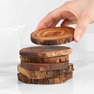 Posavasos Redondos de Madera Bohemios Hechos a Mano, Diseño Grabado, Ecológicos, No Tóxicos, Reutilizables, Accesorios para Bar - Product Image 1