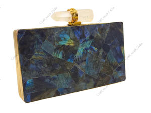 Bolso de Mano con Paneles de Labradorita Natural y Marco Dorado, Bolso de Noche de Lujo Hecho a Mano para Mujer, Bolso de Fiesta de Boda con Caja de Piedras - Product Image 3