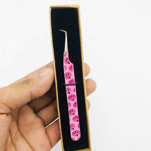 Pinzas de extensión de pestañas impresas personalizadas 90 grados recubierto de papel de acero inoxidable Etiqueta Privada punta de fibra pestañas probadas a mano - Product Image 2