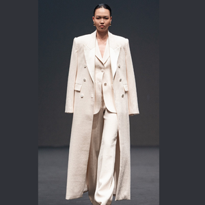 Abrigos de moda de lujo para mujer abrigo largo ROHDE con doble botonadura con bolsillos Tweed algodón orgánico ropa de mujer elegante - Product Image 3