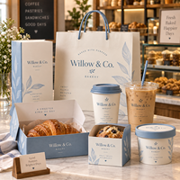 Emballages personnalisés pour café AT PACK avec des sacs en papier artistique, des boîtes en papier de qualité alimentaire, des gobelets en papier et des gobelets en plastique