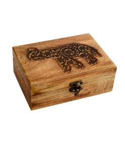 Gravure en bois antique faite à la main sculptée | Accents de décoration intérieure | Boîtes décoratives | Rangement et organisateur (éléphant 7 "x 5" x 2.5 ") - Product Image 5