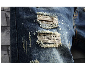 กางเกงยีนส์ขาสั้นทรงตรงสไตล์วินเทจสำหรับผู้ชาย กางเกงยีนส์ขาสั้นเอวกลางแบบขาดๆ สำหรับสไตล์ลำลองสบายๆ ในฤดูร้อน - Product Image 4