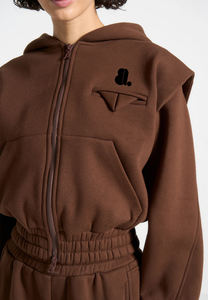 Vente en gros imprimé couleur unie 100% coton respirant fermeture éclair survêtement ensemble femmes debout devant lourd hiver sportif à capuche survêtement - Product Image 3