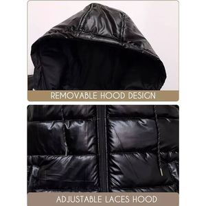 Top à la mode Nylon brillant bouffant sans manches gilet à capuche fermeture éclair poches épais et chaud hommes rembourré sport Gilet et vestes Style de rue - Product Image 4