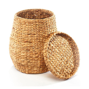 Panier tissé avec couvercle, bac de rangement pour linge, bacs à prix avantageux, paniers en jacinthe d'eau - Product Image 2