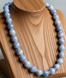 High Quality 18-Inch Silver 925 Necklace for Women Trendy Freshwater Fashion Hand Knotted Design Natural <b>Aquamarine</b> Stone Beads - Product Image 1