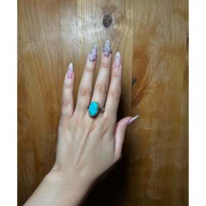 Scott Skeets Kingman Turquoise & Platinum Sterling Silver <b>Adjustable</b> Boho <b>Ring</b> High Grade Gemstone Smooth Cut for Everyday Wear - Product Image 4