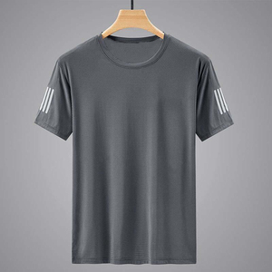 China Bangladesh Factory Price OEM Customize Logo Embroidery Men Ice Silk Mesh Short Sleeve Quick Dry Solid Color O Neck T Shirt - Product Image 4