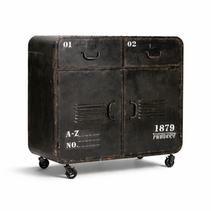 Industrial Antique Metal <b>Storage</b> Cabinet | Black Steel Locker Sideboard on Wheels | Living Room Home Furniture <b>Storage</b> Unit - Product Image 1