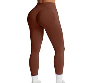 Leggings de yoga pour femmes taille moyenne en forme de V tissu tricoté serré pantalon de course d'entraînement respirant - Product Image 5
