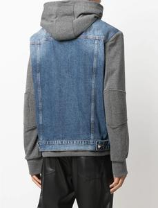 Vente en gros Veste en coton vintage pour homme décontractée avec capuche à manches longues et patchwork en denim avec logo personnalisé pour l'hiver - Product Image 4