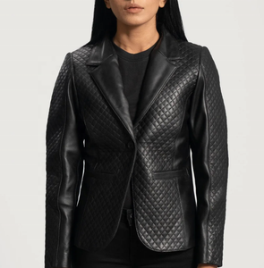 Chaqueta de Cuero Sintético Acolchado, Negra, con Cuello Camisero, Botón Único, Corte Entallado, Estilo Casual Elegante, Manga Regular, Estilo Otoñal - Product Image 1