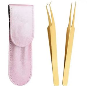 Wholesale Stainless Steel Gold Plated Eyelash Extension Tweezers <b>Kit</b> with PU Leather Case for Professional Beauty Use - Product Image 2