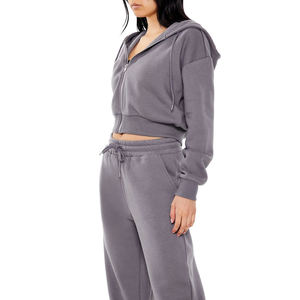 เสื้อฮู้ดครอปซิปผู้หญิงคุณภาพสูง ระบายอากาศได้ดี ผ้าฟลีซนุ่ม สกรีนโลโก้ได้ ซิปเต็มตัว มีเชือกผูก ขายส่ง สำหรับฤดูหนาว - Product Image 2