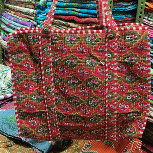 Sacs fourre-tout matelassés en coton imprimé à la main, grande capacité, style campagne française, faits à la main - Product Image 1