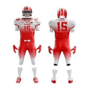 Custom American Football Uniform Set Men's White Navy Sublimated Jersey Pants 37 Number Moisture Wicking All Seasons <b>Athletic</b> - Product Image 5