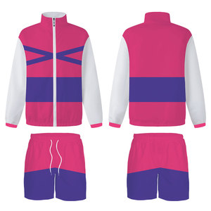 ชุดเสื้อกันลมผ้าไนลอนแบบสั้นมีฮู้ดและกางเกงขาสั้นชุดวอร์ม2ชิ้นซิปขึ้นแจ็คเก็ตและกางเกงขาสั้น - Product Image 2