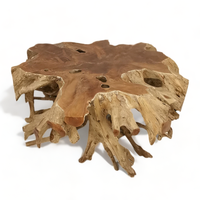Table basse moderne et ajustable en teck massif récupéré, faite à la main, pour salon