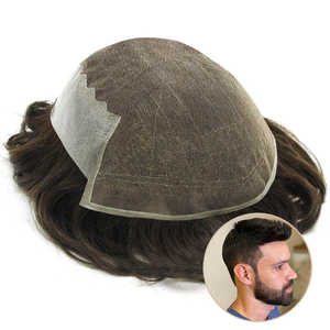 Perruque en cheveux humains Remy de qualité 12A, style droit Q6 pour hommes, transparente pour patch de cheveux en dentelle PU, prothèse, toupet, unités de remplacement - Product Image 1