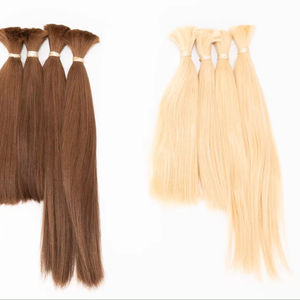 Honey Blonde Remy Hair Bulk 613 Light <b>Brown</b> Colored Indian Hair Extensions Smooth Long-lasting Straight Hand <b>Tied</b> Weft Cuticles - Product Image 1
