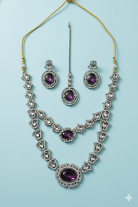 Beautiful Stunning Vintage Cubic Zircon Crystal Oval Shape <b>Kundan</b> Studded Dangle Antique Gold Plated Wedding Party <b>Jewelry</b> Set - Product Image 4