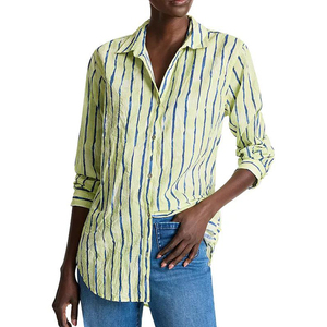 Elegante Blusa Casual de Gasa Transpirable para Mujer, con Volantes, Cómoda, Lisa, 100% Algodón, Cuello Alto, Diseño Sencillo - Product Image 4