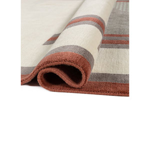 Alfombra de Lana Aiwl-3065 con Patrón Geométrico Clásico, Grande, 9x12, Anudada a Mano, Roja y Naranja, para el Hogar, Rectangular, para Pasillo - Product Image 2