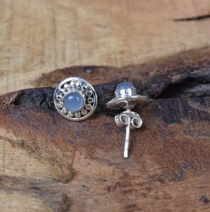 <b>Blue</b> Chalcedony 925 Sterling Silver <b>Stud</b> <b>Earring</b> Customized Natural Gemstone Vintage Wedding Engagement Gift - Product Image 4
