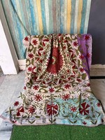 Bhawana Handicrafts Couvre-lit Suzani en coton brodé floral antique, patchwork brodé à la main, pour lit double